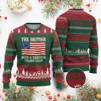 The British Blew A Thirteen Colony Lead Betsy Ross Flag Ugly Christmas Sweater Vintage Patriotic 4th of July History Graphic