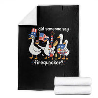 Funny Patriotic Duck Family 4th of July Fireworks Throw Blanket Did Someone Say Firequacker Word Pun Cute Graphic