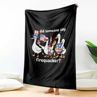 Funny Patriotic Duck Family 4th of July Fireworks Throw Blanket Did Someone Say Firequacker Word Pun Cute Graphic
