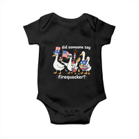 Funny Patriotic Duck Family 4th of July Fireworks Baby Onesie Did Someone Say Firequacker Word Pun Cute Graphic