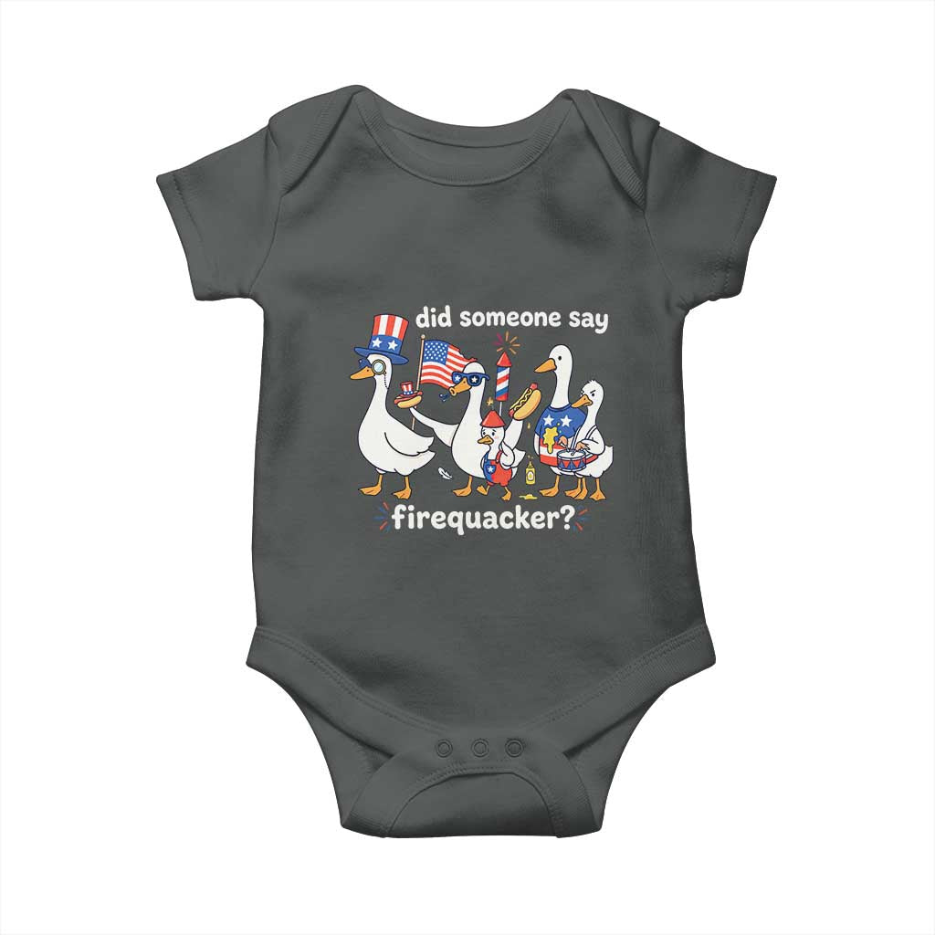 Funny Patriotic Duck Family 4th of July Fireworks Baby Onesie Did Someone Say Firequacker Word Pun Cute Graphic