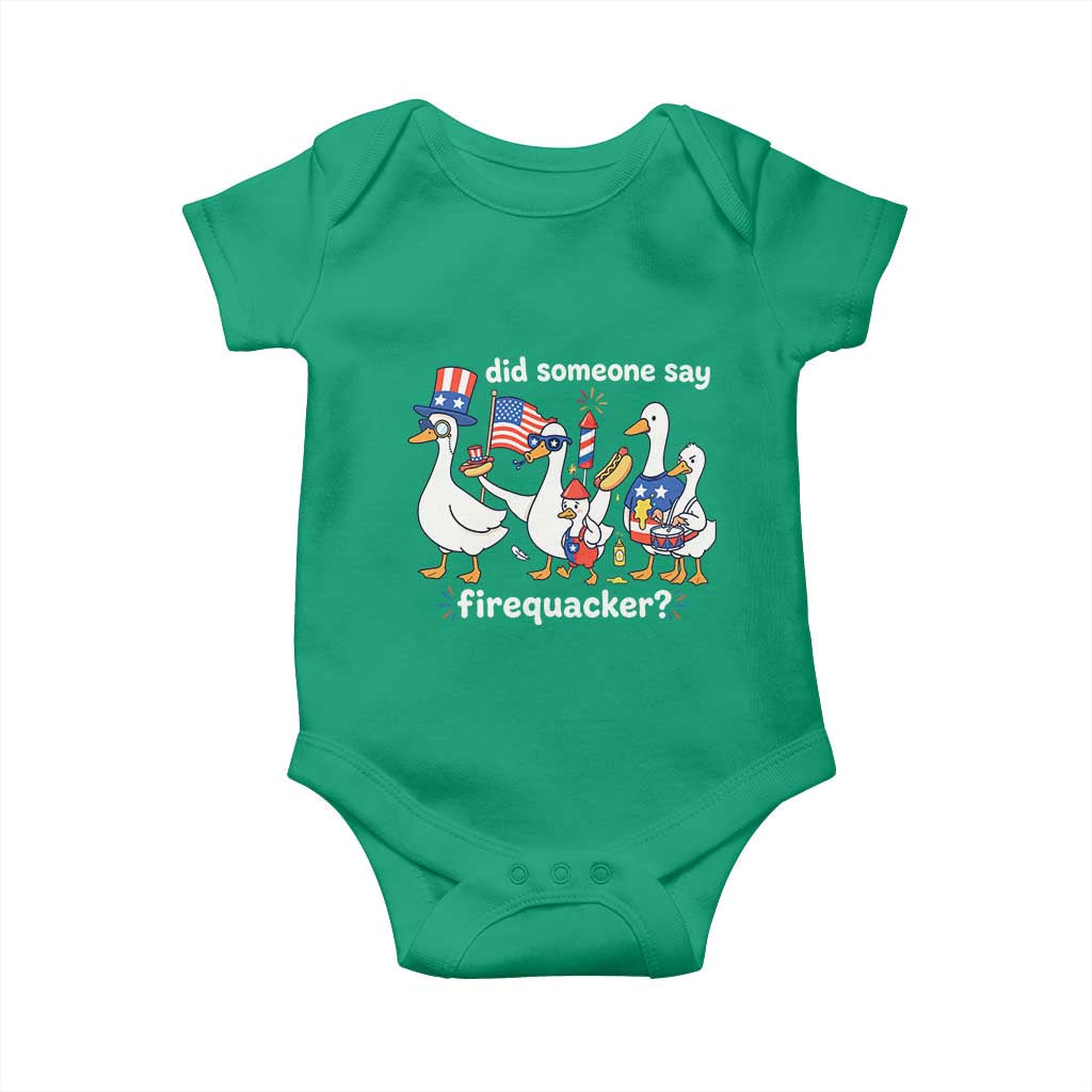 Funny Patriotic Duck Family 4th of July Fireworks Baby Onesie Did Someone Say Firequacker Word Pun Cute Graphic