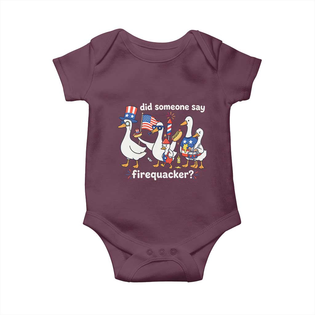 Funny Patriotic Duck Family 4th of July Fireworks Baby Onesie Did Someone Say Firequacker Word Pun Cute Graphic