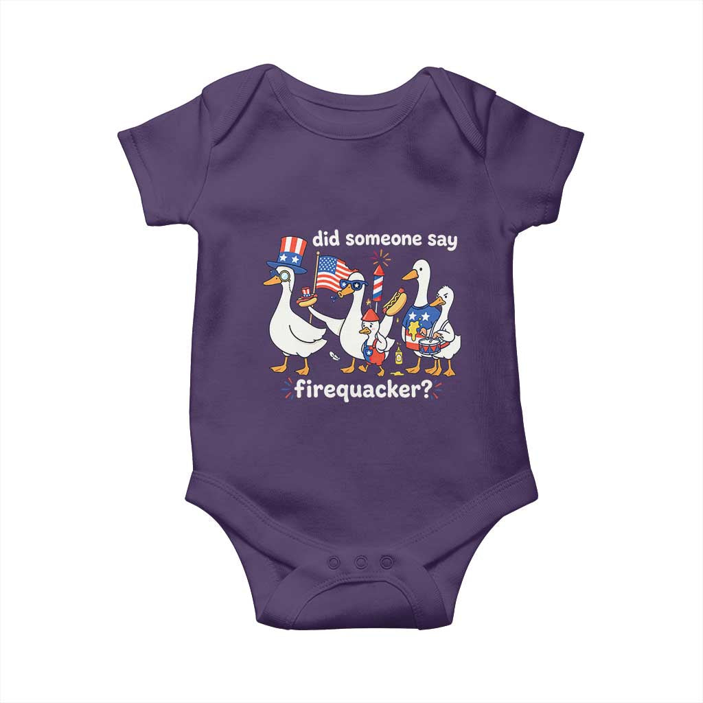 Funny Patriotic Duck Family 4th of July Fireworks Baby Onesie Did Someone Say Firequacker Word Pun Cute Graphic