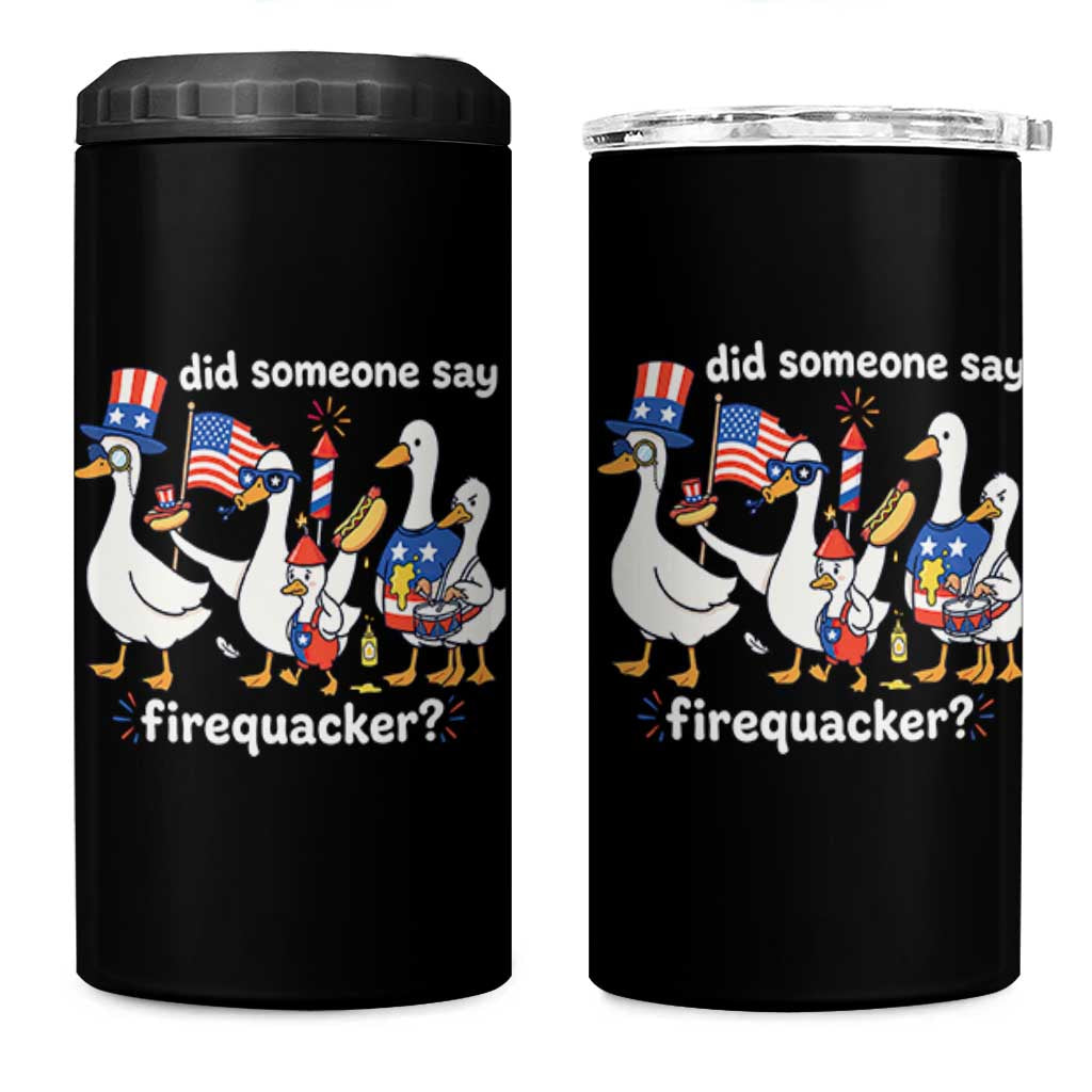 Funny Patriotic Duck Family 4th of July Fireworks 4 in 1 Can Cooler Tumbler Did Someone Say Firequacker Word Pun Cute Graphic