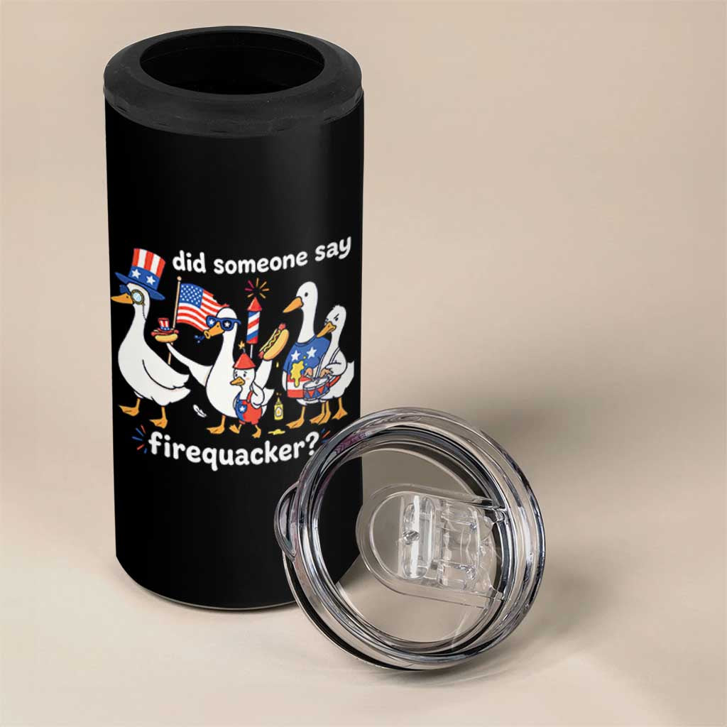 Funny Patriotic Duck Family 4th of July Fireworks 4 in 1 Can Cooler Tumbler Did Someone Say Firequacker Word Pun Cute Graphic