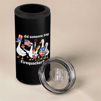 Funny Patriotic Duck Family 4th of July Fireworks 4 in 1 Can Cooler Tumbler Did Someone Say Firequacker Word Pun Cute Graphic