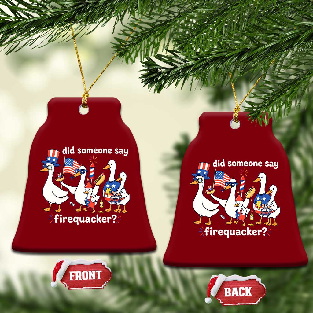Funny Patriotic Duck Family 4th of July Fireworks Ceramic Ornament Did Someone Say Firequacker Word Pun Cute Graphic
