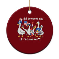 Funny Patriotic Duck Family 4th of July Fireworks Ceramic Ornament Did Someone Say Firequacker Word Pun Cute Graphic