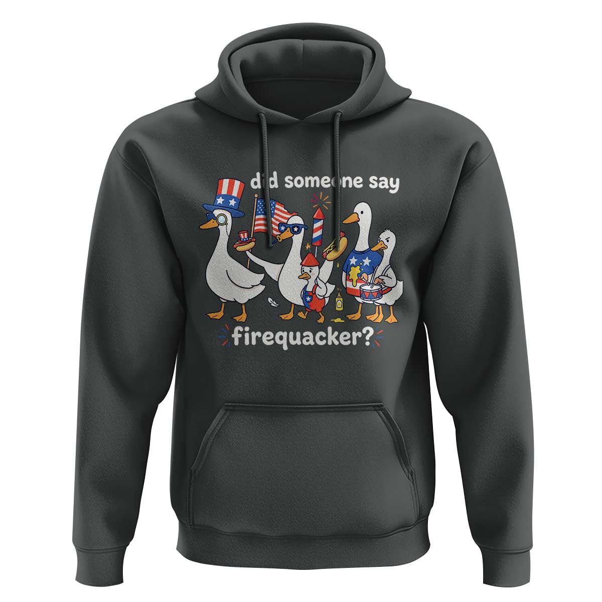 Funny Patriotic Duck Family 4th of July Fireworks Hoodie Did Someone Say Firequacker Word Pun Cute Graphic