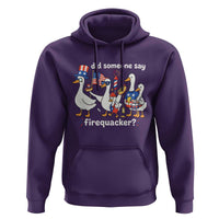Funny Patriotic Duck Family 4th of July Fireworks Hoodie Did Someone Say Firequacker Word Pun Cute Graphic