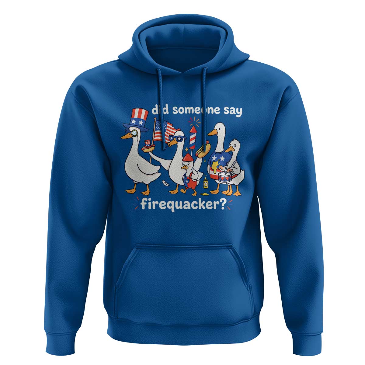 Funny Patriotic Duck Family 4th of July Fireworks Hoodie Did Someone Say Firequacker Word Pun Cute Graphic