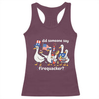 Funny Patriotic Duck Family 4th of July Fireworks Racerback Tank Top Did Someone Say Firequacker Word Pun Cute Graphic