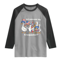Funny Patriotic Duck Family 4th of July Fireworks Raglan Shirt Did Someone Say Firequacker Word Pun Cute Graphic