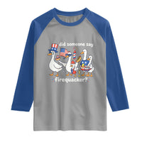 Funny Patriotic Duck Family 4th of July Fireworks Raglan Shirt Did Someone Say Firequacker Word Pun Cute Graphic