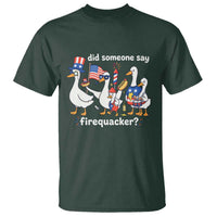 Funny Patriotic Duck Family 4th of July Fireworks T Shirt Did Someone Say Firequacker Word Pun Cute Graphic