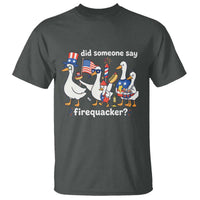 Funny Patriotic Duck Family 4th of July Fireworks T Shirt Did Someone Say Firequacker Word Pun Cute Graphic