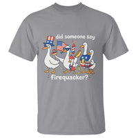 Funny Patriotic Duck Family 4th of July Fireworks T Shirt Did Someone Say Firequacker Word Pun Cute Graphic
