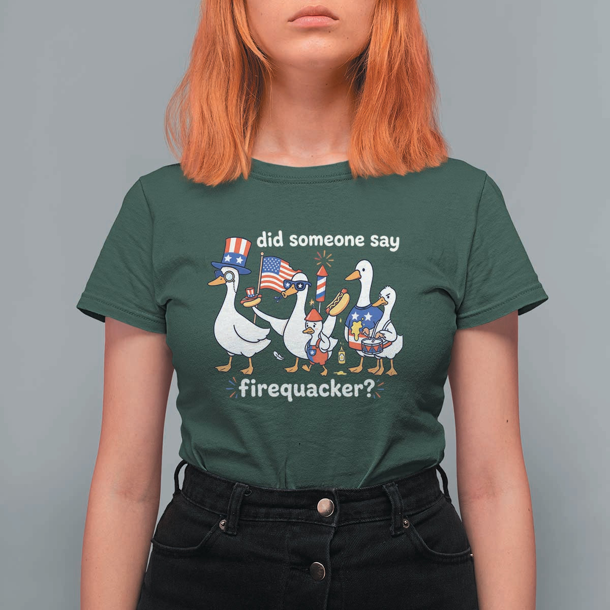 Funny Patriotic Duck Family 4th of July Fireworks T Shirt For Women Did Someone Say Firequacker Word Pun Cute Graphic