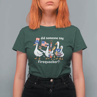 Funny Patriotic Duck Family 4th of July Fireworks T Shirt For Women Did Someone Say Firequacker Word Pun Cute Graphic