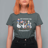 Funny Patriotic Duck Family 4th of July Fireworks T Shirt For Women Did Someone Say Firequacker Word Pun Cute Graphic
