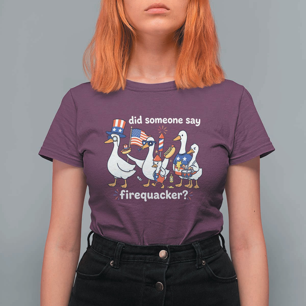 Funny Patriotic Duck Family 4th of July Fireworks T Shirt For Women Did Someone Say Firequacker Word Pun Cute Graphic