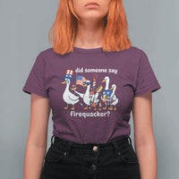 Funny Patriotic Duck Family 4th of July Fireworks T Shirt For Women Did Someone Say Firequacker Word Pun Cute Graphic