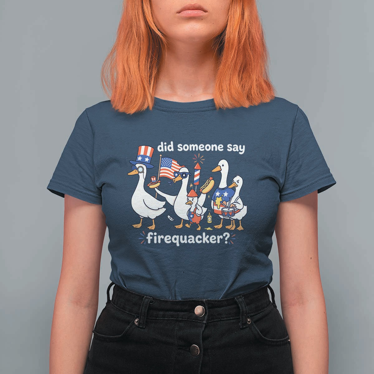 Funny Patriotic Duck Family 4th of July Fireworks T Shirt For Women Did Someone Say Firequacker Word Pun Cute Graphic