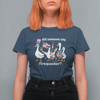 Funny Patriotic Duck Family 4th of July Fireworks T Shirt For Women Did Someone Say Firequacker Word Pun Cute Graphic