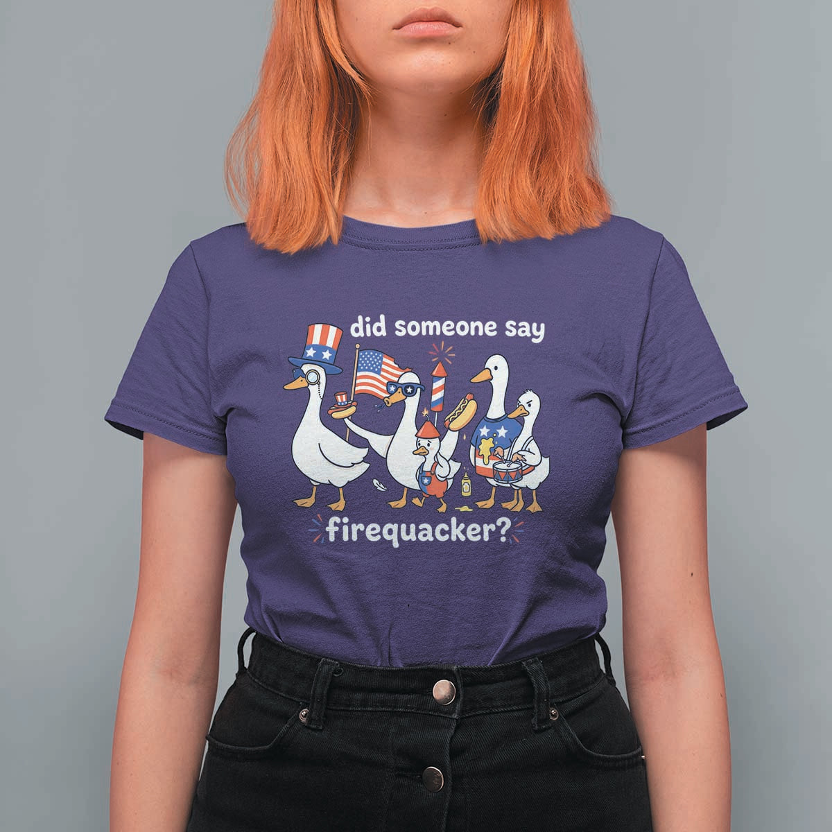 Funny Patriotic Duck Family 4th of July Fireworks T Shirt For Women Did Someone Say Firequacker Word Pun Cute Graphic