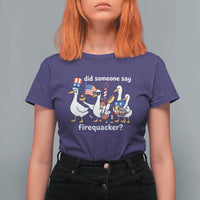 Funny Patriotic Duck Family 4th of July Fireworks T Shirt For Women Did Someone Say Firequacker Word Pun Cute Graphic