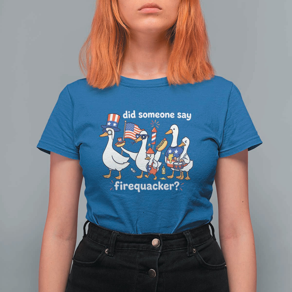 Funny Patriotic Duck Family 4th of July Fireworks T Shirt For Women Did Someone Say Firequacker Word Pun Cute Graphic