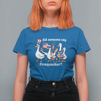 Funny Patriotic Duck Family 4th of July Fireworks T Shirt For Women Did Someone Say Firequacker Word Pun Cute Graphic