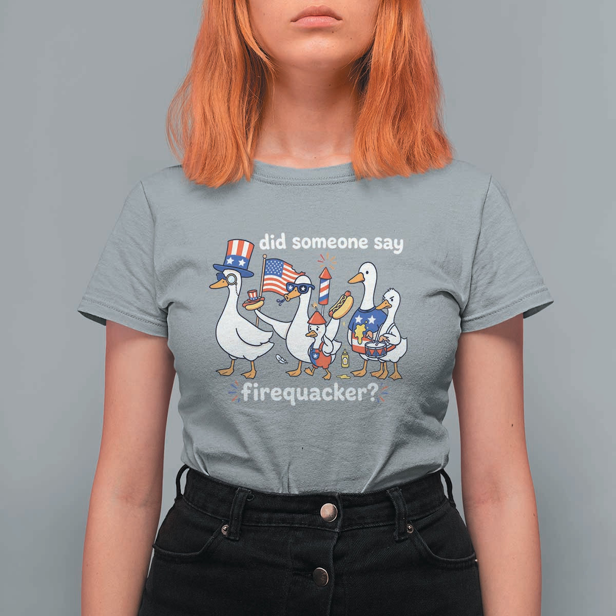 Funny Patriotic Duck Family 4th of July Fireworks T Shirt For Women Did Someone Say Firequacker Word Pun Cute Graphic