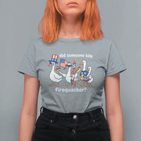 Funny Patriotic Duck Family 4th of July Fireworks T Shirt For Women Did Someone Say Firequacker Word Pun Cute Graphic