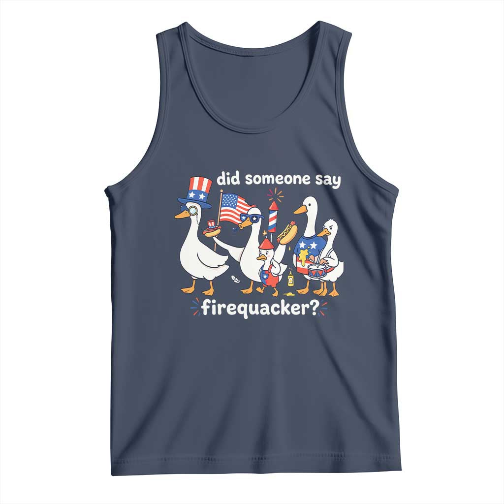 Funny Patriotic Duck Family 4th of July Fireworks Tank Top Did Someone Say Firequacker Word Pun Cute Graphic