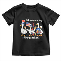 Funny Patriotic Duck Family 4th of July Fireworks Toddler T Shirt Did Someone Say Firequacker Word Pun Cute Graphic
