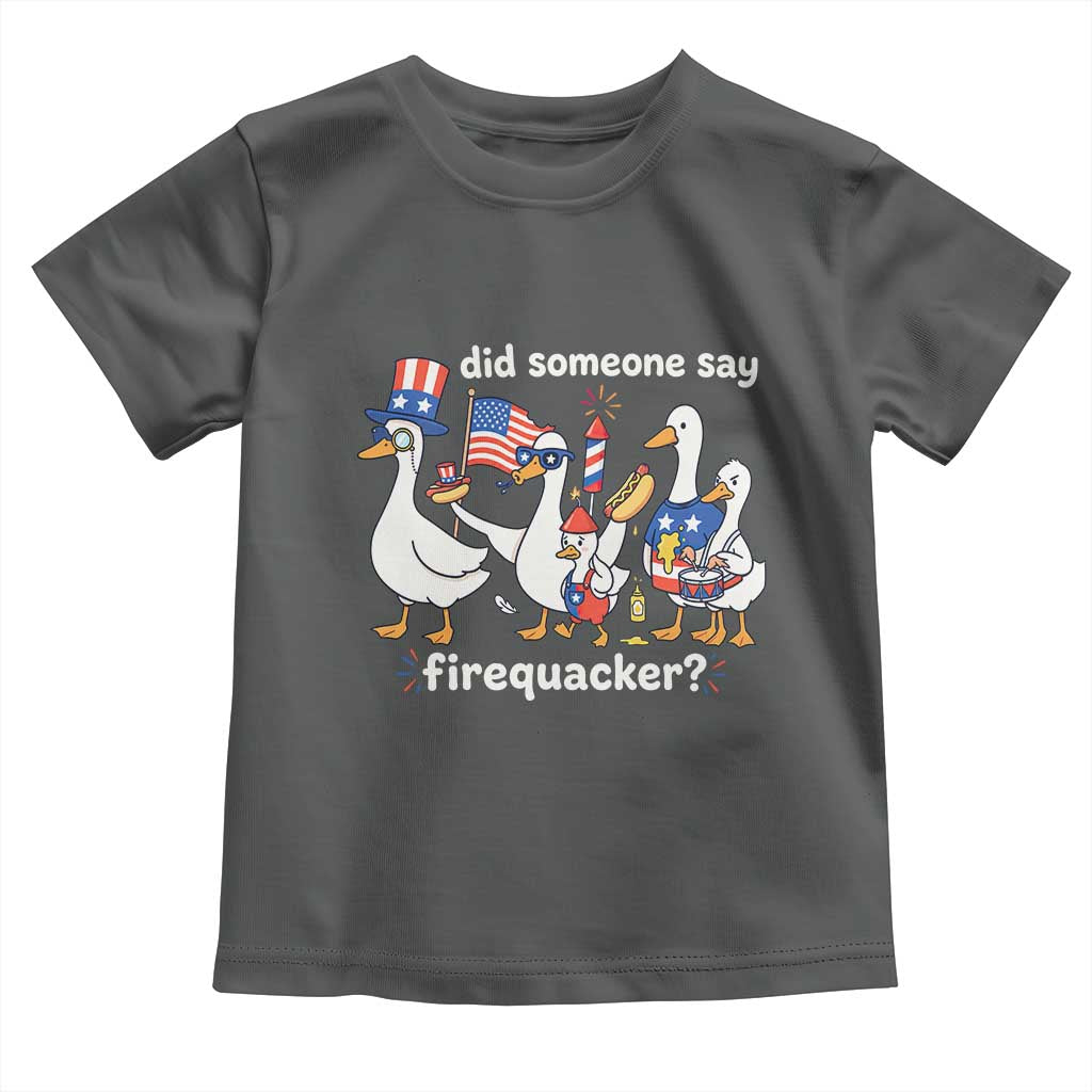 Funny Patriotic Duck Family 4th of July Fireworks Toddler T Shirt Did Someone Say Firequacker Word Pun Cute Graphic
