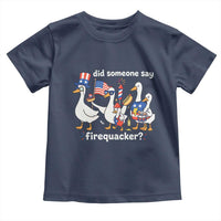 Funny Patriotic Duck Family 4th of July Fireworks Toddler T Shirt Did Someone Say Firequacker Word Pun Cute Graphic