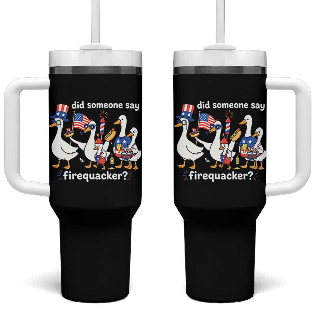 Funny Patriotic Duck Family 4th of July Fireworks Tumbler With Handle Did Someone Say Firequacker Word Pun Cute Graphic
