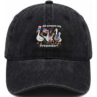 Funny Patriotic Duck Family 4th of July Fireworks Washed Cotton Baseball Cap Did Someone Say Firequacker Word Pun Cute Graphic