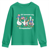 Funny Patriotic Duck Family 4th of July Fireworks Youth Sweatshirt Did Someone Say Firequacker Word Pun Cute Graphic