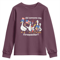 Funny Patriotic Duck Family 4th of July Fireworks Youth Sweatshirt Did Someone Say Firequacker Word Pun Cute Graphic