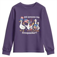 Funny Patriotic Duck Family 4th of July Fireworks Youth Sweatshirt Did Someone Say Firequacker Word Pun Cute Graphic