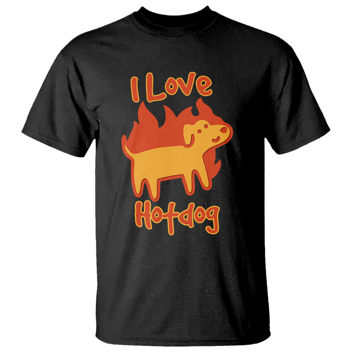 Hot Dog T Shirt I Love Hot Dog Funny Dog On Fire Meme Dog Puns - Wonder Print Shop