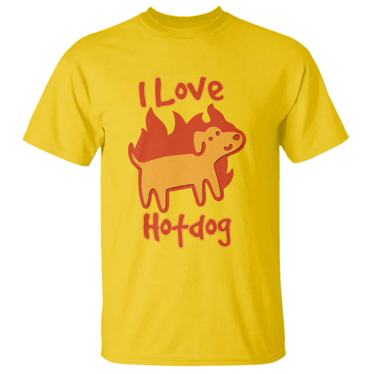 Hot Dog T Shirt I Love Hot Dog Funny Dog On Fire Meme Dog Puns - Wonder Print Shop