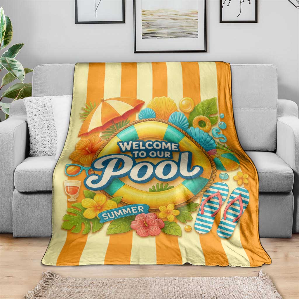 Welcome to Our Pool Retro Retro Gingham Stripes Summer Throw Blanket