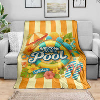 Welcome to Our Pool Retro Retro Gingham Stripes Summer Throw Blanket