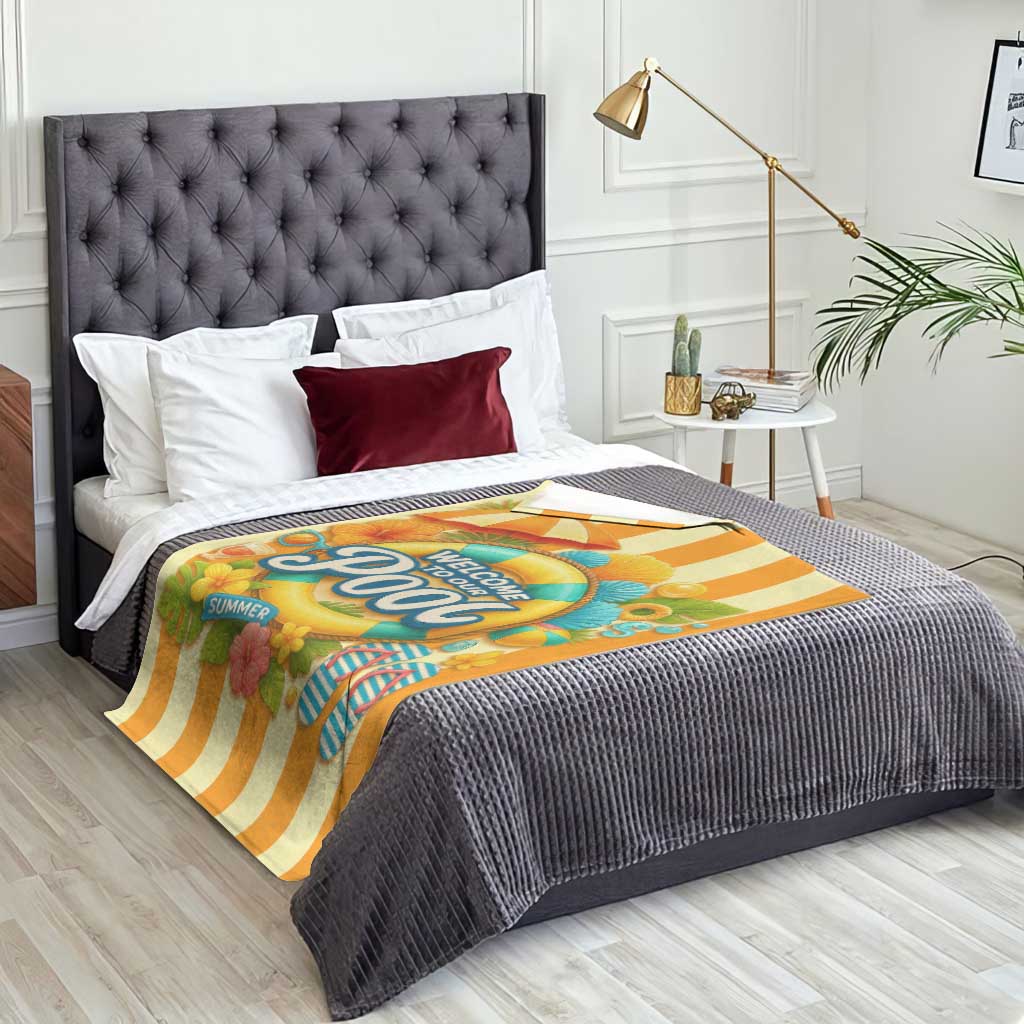 Welcome to Our Pool Retro Retro Gingham Stripes Summer Throw Blanket