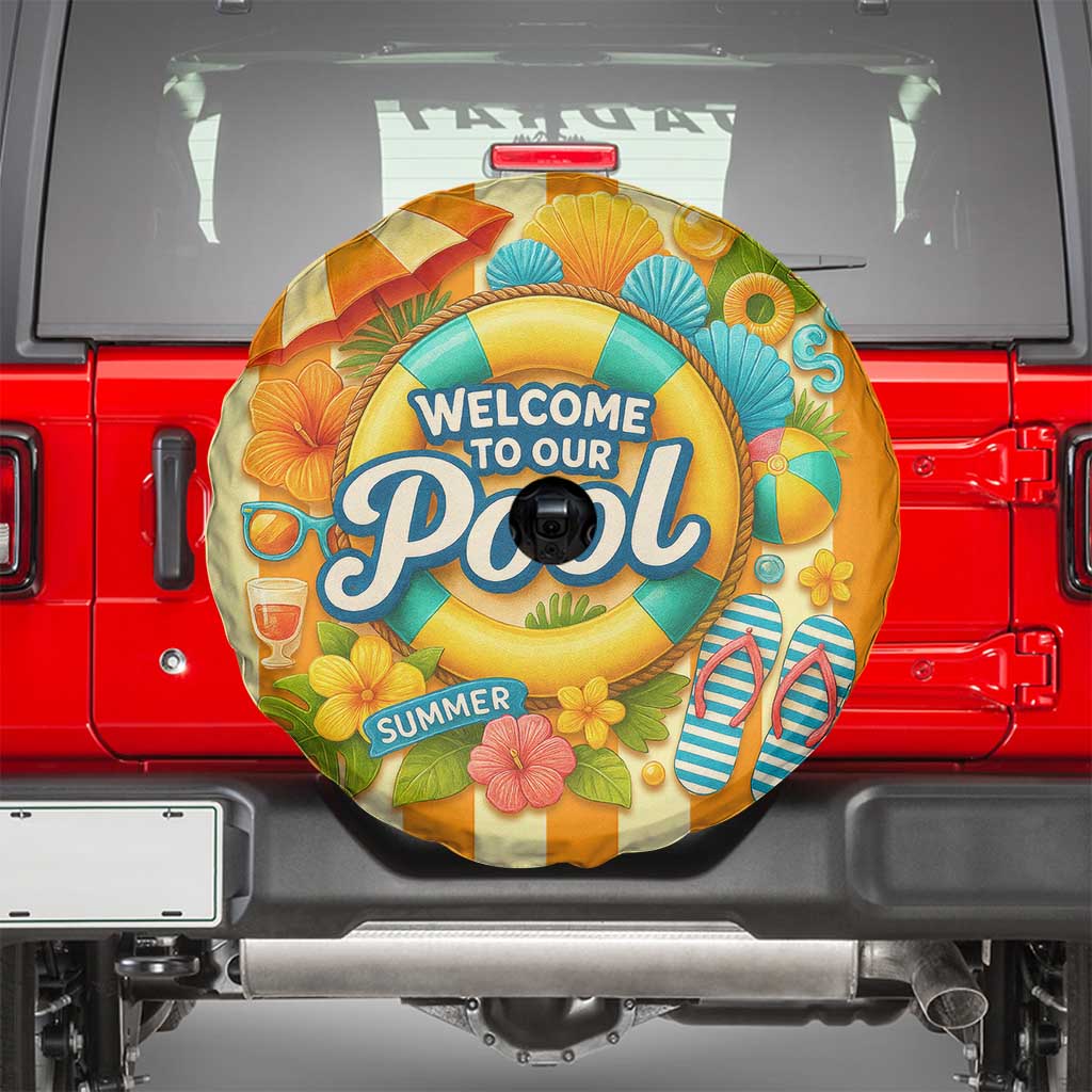 Welcome to Our Pool Retro Retro Gingham Stripes Summer Spare Tire Cover